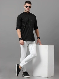 ASIAN FITCH Men Printed Straight Kurta - Black, M