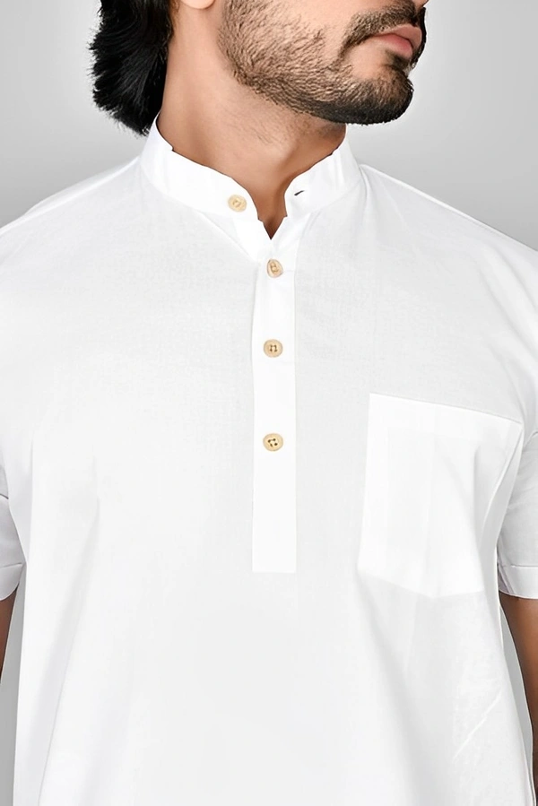 BlueArrow Men Solid Straight Kurta - White, S