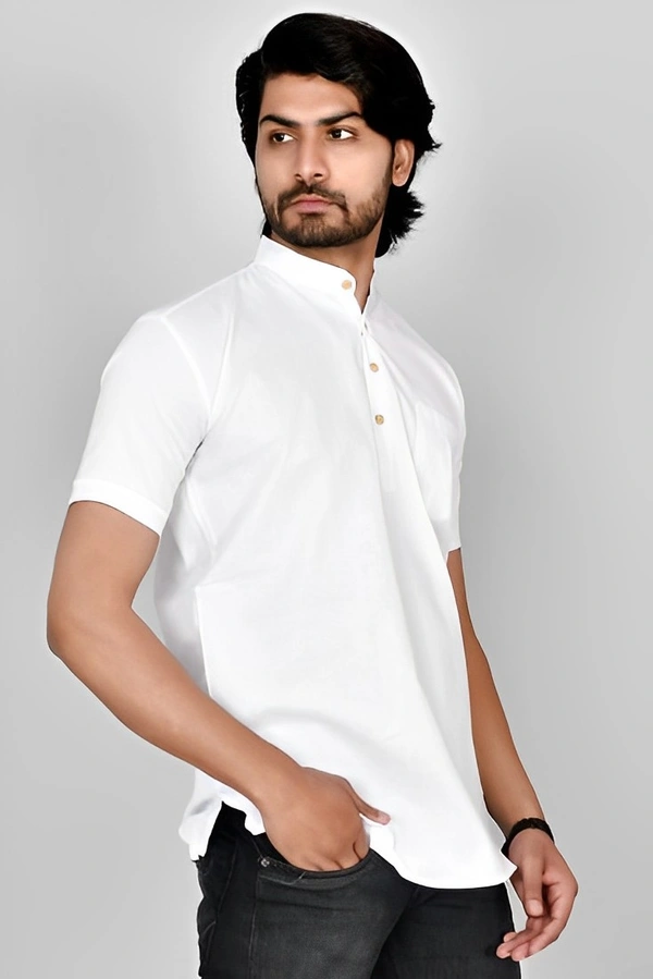 BlueArrow Men Solid Straight Kurta - White, Xl