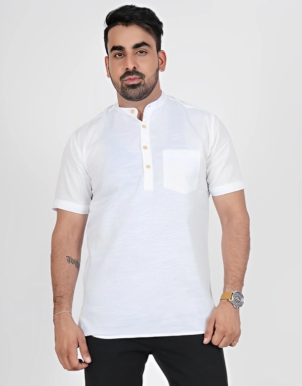 Blue Scroll Men Solid Straight Kurta - White