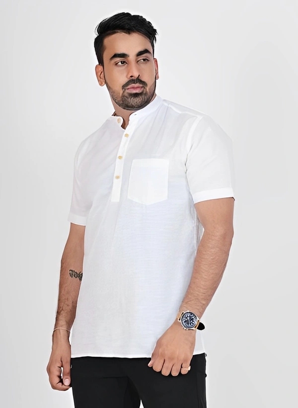 Blue Scroll Men Solid Straight Kurta - White