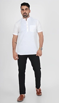 Blue Scroll Men Solid Straight Kurta - White