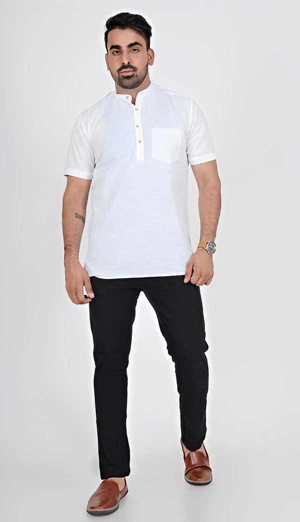 Blue Scroll Men Solid Straight Kurta - White