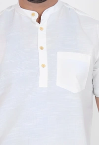 Blue Scroll Men Solid Straight Kurta - White