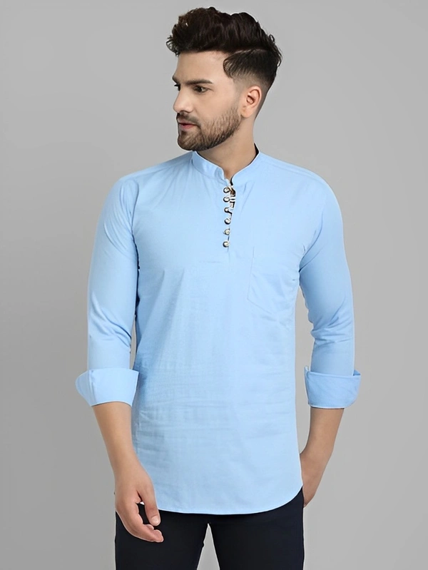 Majestic Man Men Solid Straight Kurta - Cornflower Blue, M
