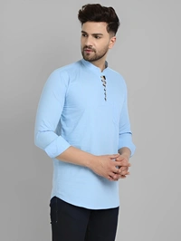 Majestic Man Men Solid Straight Kurta - Cornflower Blue, M