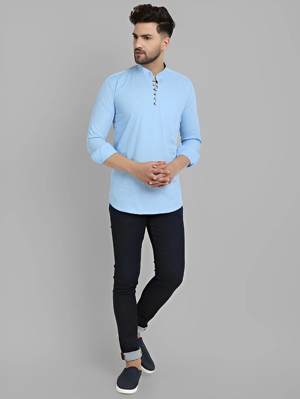 Majestic Man Men Solid Straight Kurta - Cornflower Blue, M