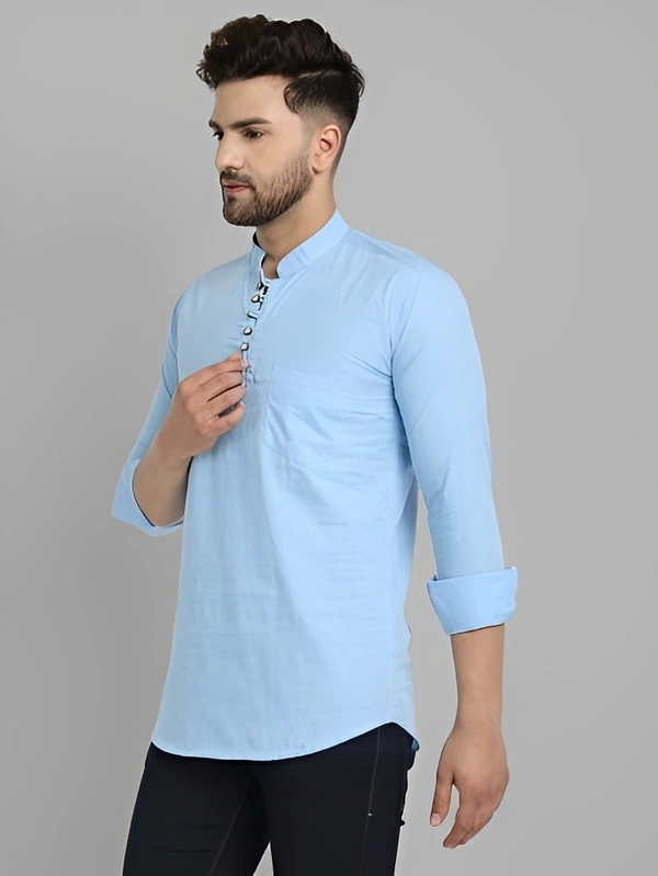 Majestic Man Men Solid Straight Kurta - Cornflower Blue, M