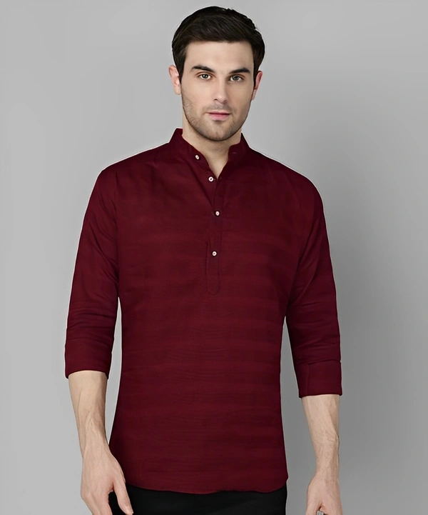 FUBAR Men Striped Straight Kurta - Maroon, S