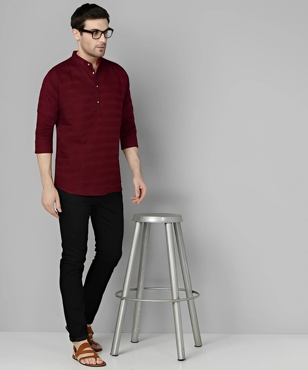 FUBAR Men Striped Straight Kurta - Maroon, Xl