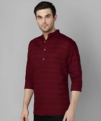 FUBAR Men Striped Straight Kurta - Maroon, Xl