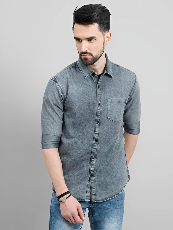 Regrowth Men Washed Casual Grey Shirt - Dove Gray, S
