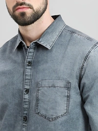 Regrowth Men Washed Casual Grey Shirt - Dove Gray, Xl
