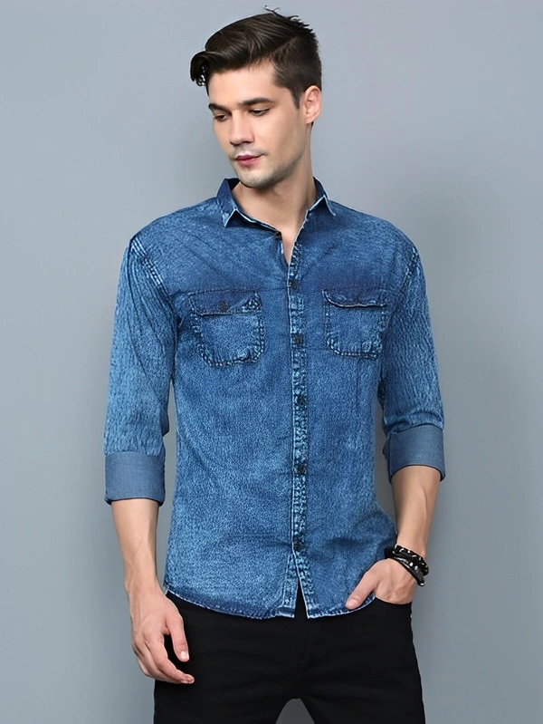 AIDAN PAUL Men Washed Casual - Navy Blue, L