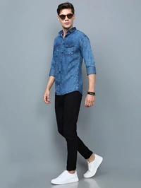 AIDAN PAUL Men Washed Casual - Navy Blue, L