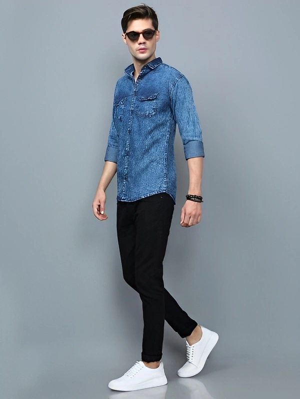 AIDAN PAUL Men Washed Casual - Navy Blue, L