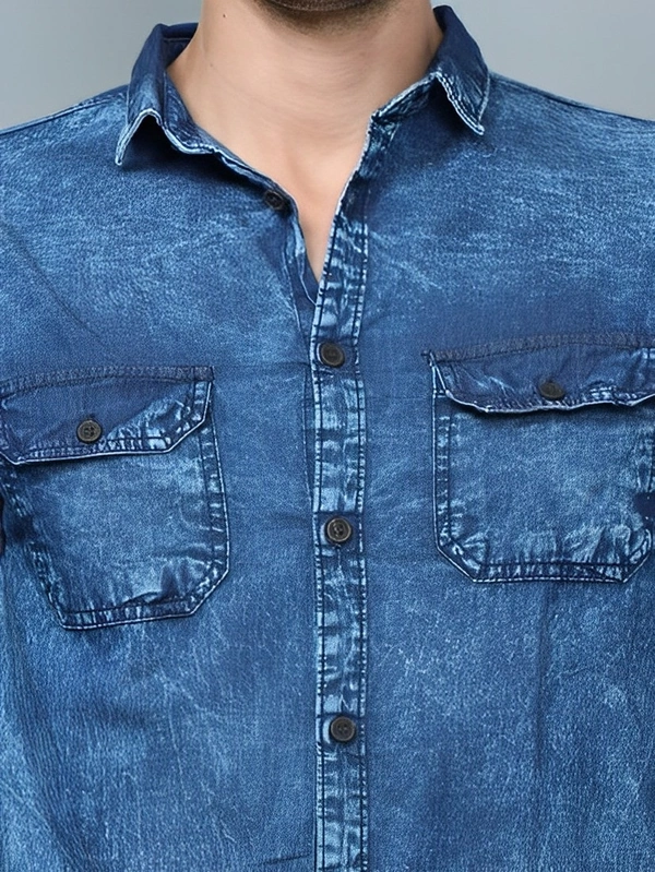 AIDAN PAUL Men Washed Casual - Navy Blue, L
