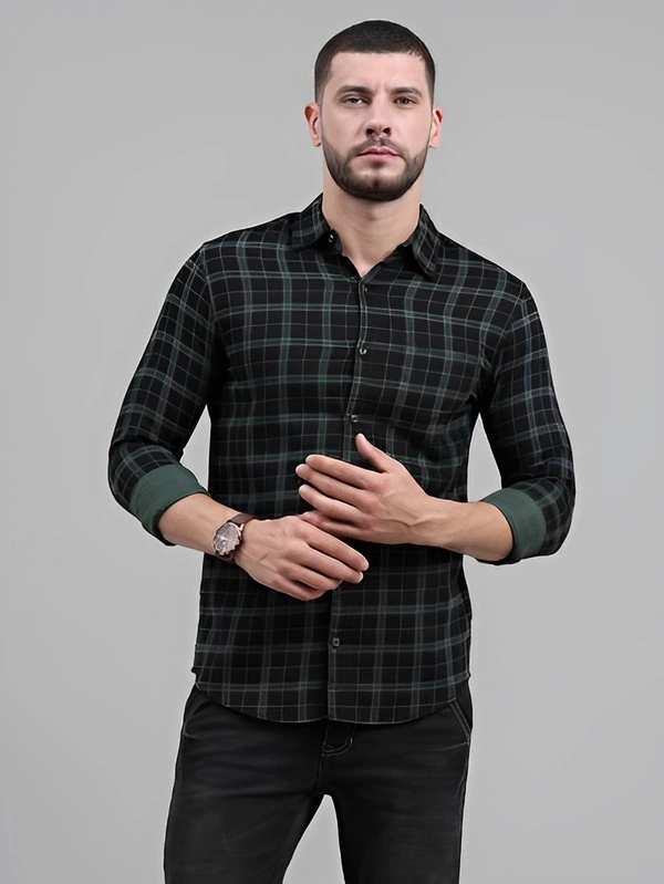 CAMPEUR Men Checkered Casual Green Shirt
