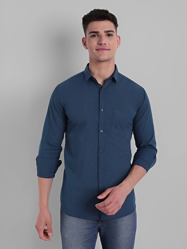 Majestic Man Men Solid Casual Dark Blue Shirt - Navy Blue