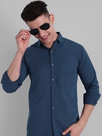 Majestic Man Men Solid Casual Dark Blue Shirt - Navy Blue