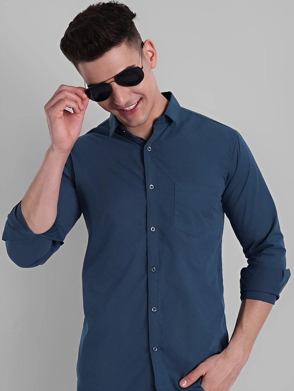 Majestic Man Men Solid Casual Dark Blue Shirt - Navy Blue