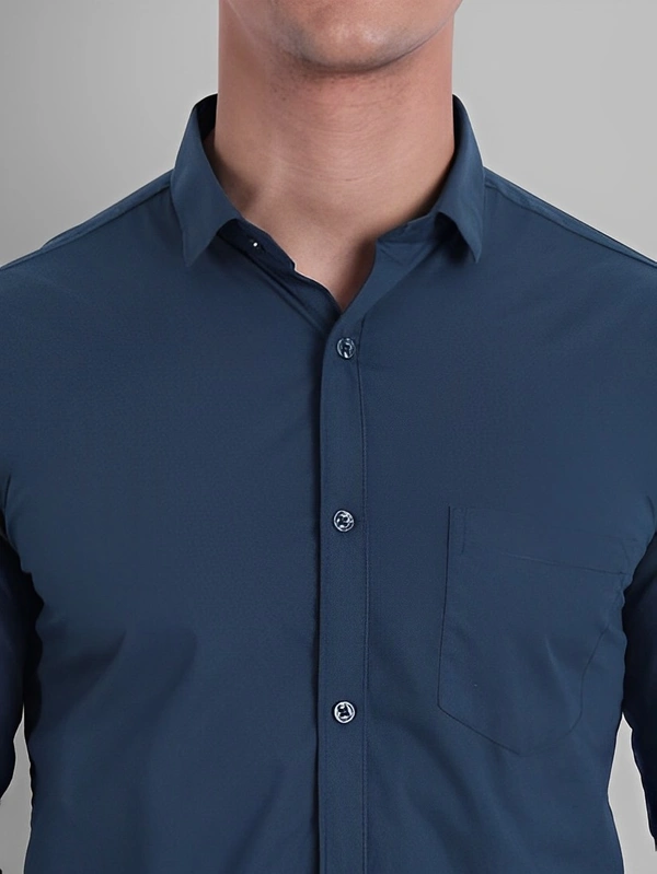 Majestic Man Men Solid Casual Dark Blue Shirt - Navy Blue