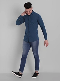 Majestic Man Men Solid Casual Dark Blue Shirt - Navy Blue