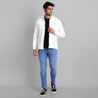 white luxury Full Sleeve Solid Men Denim Jacket - White, S