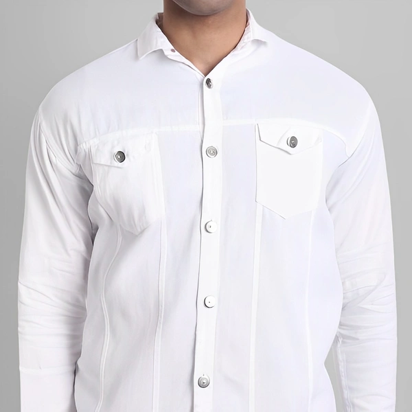 white luxury Full Sleeve Solid Men Denim Jacket - White, S