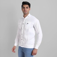 white luxury Full Sleeve Solid Men Denim Jacket - White, M