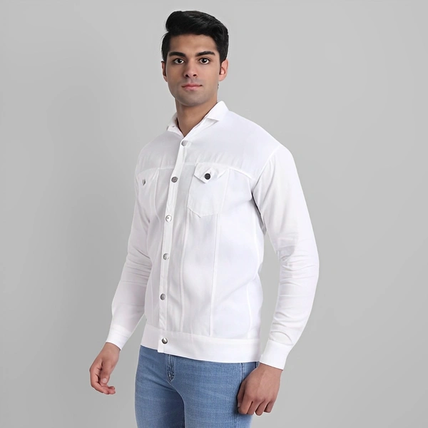 white luxury Full Sleeve Solid Men Denim Jacket - White, M