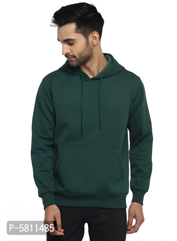 Cotton Solid Long Sleeves Hooded Sweatshirte - Pine Green, L