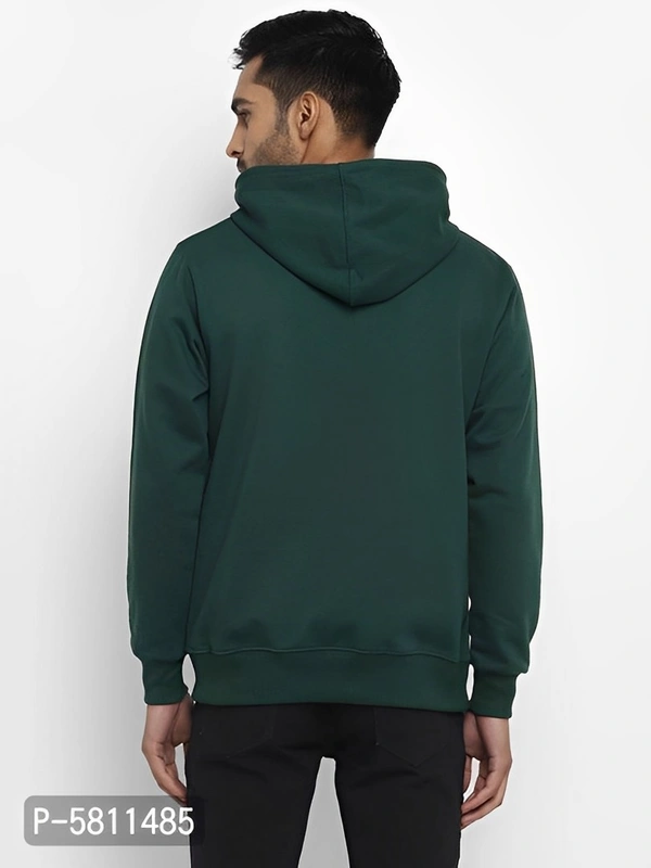 Cotton Solid Long Sleeves Hooded Sweatshirte - Pine Green, L