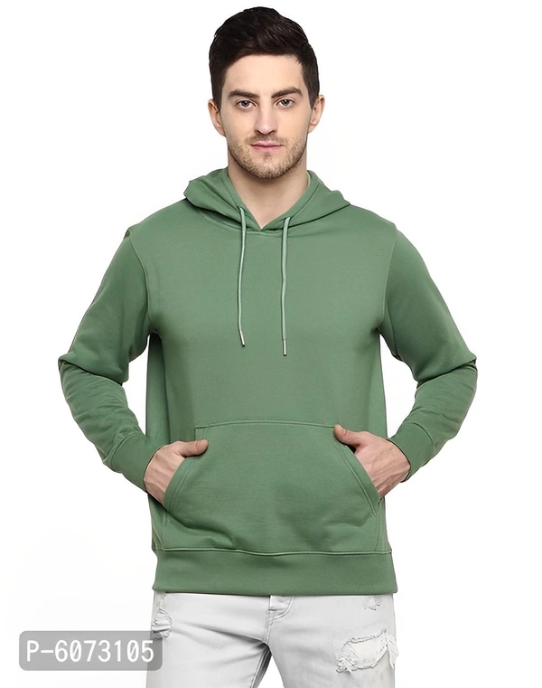 Cotton Solid Long Sleeves Hooded Sweatshirte - Green, L