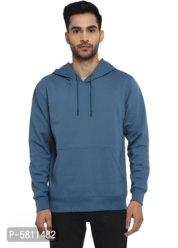Cotton Solid Long Sleeves Hooded Sweatshirte - Cornflower Blue, M