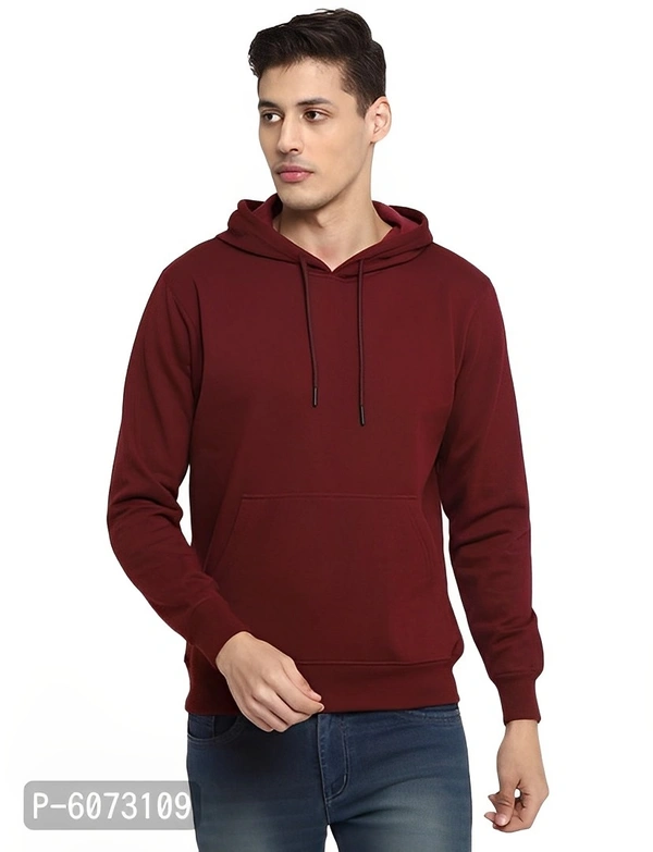 Cotton Solid Long Sleeves Hooded Sweatshirte - Bright Red, M