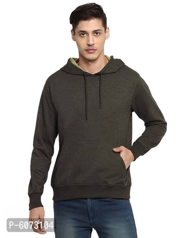 Cotton Solid Long Sleeves Hooded Sweatshirte - Brown, S