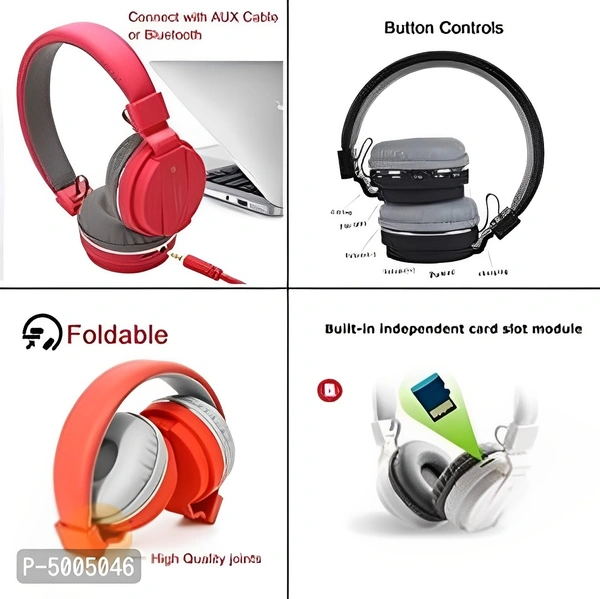 Wireless Bluetooth Over the Ear Headphone with Mic  Headset with FM and SD Card Slot and Calling Control