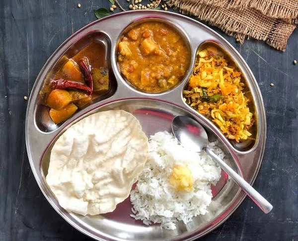 White Rice, Sambar, Rasam & Papad