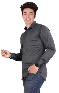 Men Solid Casual Grey Shirt - Gray, XXL