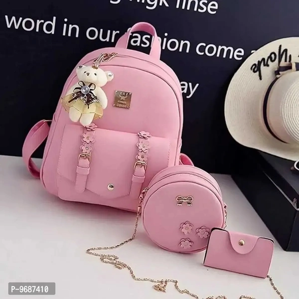 Evolic Small 15L Backpack Stylish  Cute Mini  3 Pic Combo Set Backpack For Girls - Pink Lace