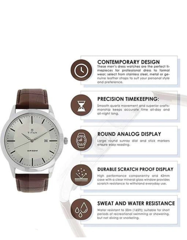 Titan Latest Men Brown Leather Analog Watch  - Brown, Free Size