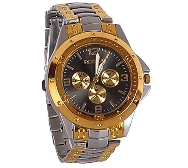 Gold - Silver Luxurious Analogue Watch For Men  - Gold, Free Size