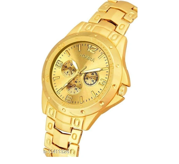 Pure Gold Plated Analogue Watch For Men  - Gold, Free Size
