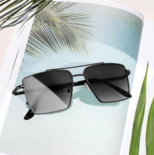 Retro Rectangular Aviator Sunglasses Premium Glass Lens For Men - Free Size