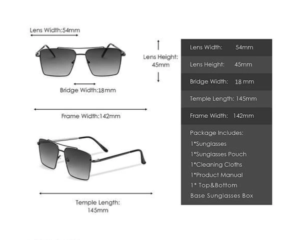 Retro Rectangular Aviator Sunglasses Premium Glass Lens For Men - Free Size