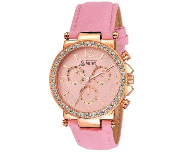 Elegant Women Pink Leather Analog Watch  - Pink Lace, Free Size