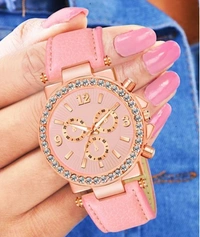 Elegant Women Pink Leather Analog Watch  - Pink Lace, Free Size