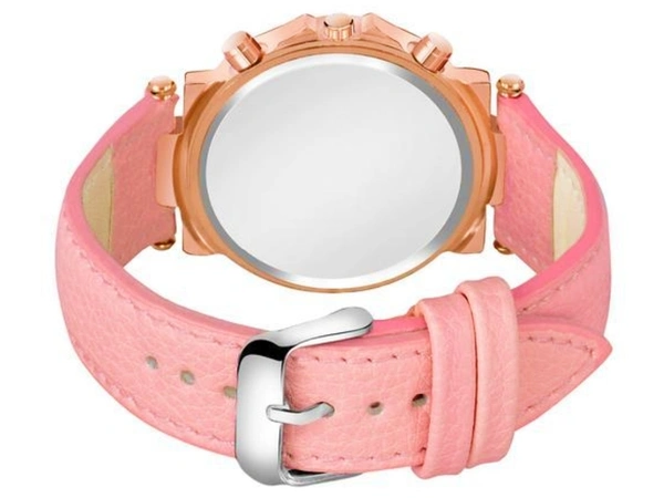 Elegant Women Pink Leather Analog Watch  - Pink Lace, Free Size