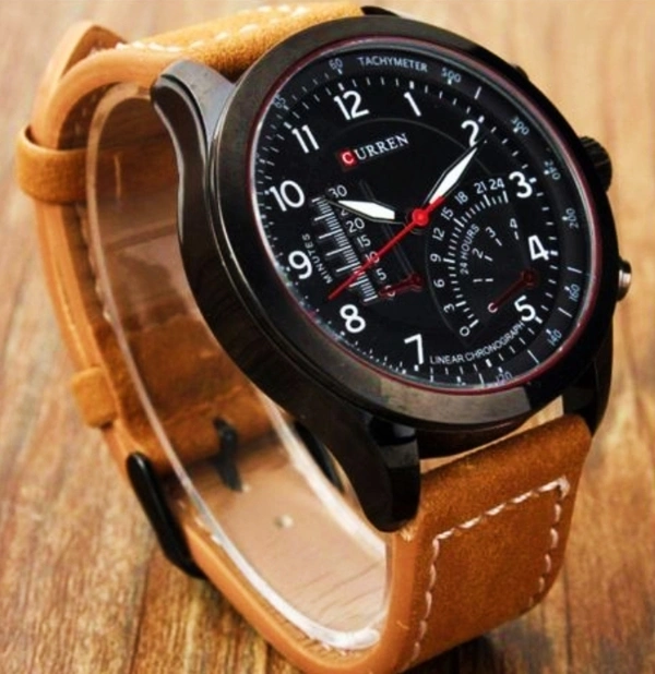Men Brown Leather Casual Watch  - Free Size